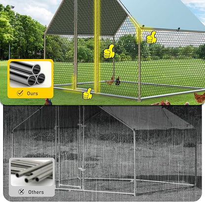 1.26’’ Large Metal Chicken Coop Walk in, Chicken Pen for Chickens, Outdoor Chicken Runs Coops Dog Kennel, Spire Roofed Chicken Runs for Yard with Anti-Ultraviolet Cover (9.8’Lx26.2’Wx6.4’H)