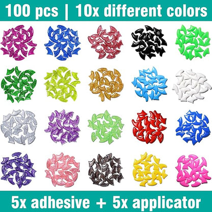 10x Colors / 100 pcs Cat Nail Caps | Cat Claw Covers with Adhesives and Applicators | Alpha (L)