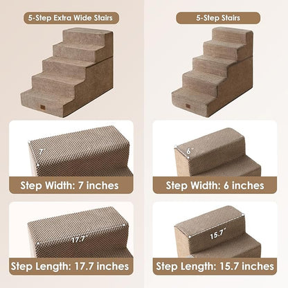 EHEYCIGA Dog Stairs for High Bed 25" H, 5-Step Extra Wide Dog Steps for Bed, Pet Steps for Small Dogs and Cats, Non-Slip Balanced Pet Ramp Indoor, Camel