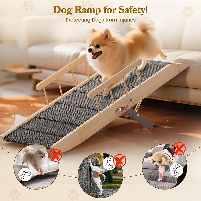 Dog Ramp for Bed Couch, Pet Ramp for Small Medium Old Dogs Cats with 10 Adjustable Heights from 5.91" to 19.69", 47" Long Portable Non-Slip Dog Bed Ramp for High Bed, Couch, Hold up to 200 LBS