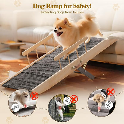 Dog Ramp for Bed Couch, Pet Ramp for Small Medium Old Dogs Cats with 10 Adjustable Heights from 5.91" to 19.69", 47" Long Portable Non-Slip Dog Bed Ramp for High Bed, Couch, Hold up to 200 LBS
