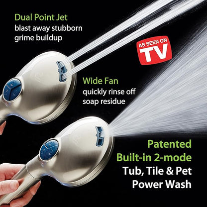 AquaCare High Pressure 10 Spray Mode Filtered Showerhead - Handheld Shower Head Filters Chlorine to Heal Dry Skin, Revive Hair - Dual Power Wash Cleans Tub, Tile, Pets - Hard Water Softener, Nickel