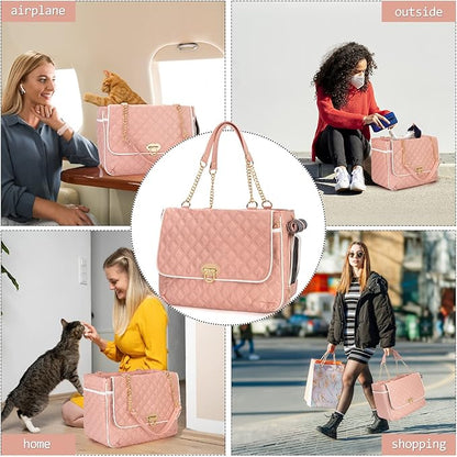 Fashion Pet Carrier Dogs Cat Small Animals Purse Bag, Leather Pet Carriers Dog Puppy Kitten Tote Travel Handbag TSA Airline-Approved