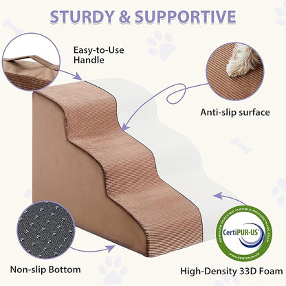 Dog Stairs for Small Dogs, 2-Steps Dog Ramp for Couch, Pet Stairs with Highly Supportive Foam and Non-Slip Bottom, Pet Steps for Cat & Doggie (High 11.8 Inch)