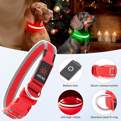 Flashseen LED Dog Collar, Light Up Dog Collar USB Rechargeable, Brightest Dog Lights for Night Walking, Adjustable Dog Collar Light for Dog Safety(Small, Ruby Red)