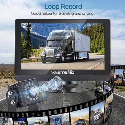 1080P Backup Camera for Truck, 7" IPS Touchscreen Monitor Front and Rear View Dual Cameras, IP69 Waterproof, IR Night Vision for Truck, Trailer, Camper, Included 32GB Card