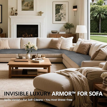 gogobunny 3X Stronger Waterproof Pet Blanket, Scratch Proof Furniture Protector for Dogs Cats, Reversible Cover 52x82 Inch, Dark Grey/Light Grey