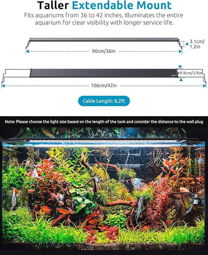 Full Spectrum Aquarium Light, 24/7 Custom Timer, Power-Off Memory, 36-42in 7-Row LED Fish Tank Lights, 8 Colors, 20 Brightness, Day & Night Cycle, Adjustable Mount for Freshwater Plant Growth