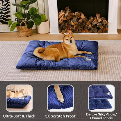 FUNNY FUZZY 2 in 1 Dog Bed Crate Pad Mat, Washable Reversible Pet Floor Mats,Fluffy Kennel Pad for Small Large Sized Dog,Indoor Cats,Sleeping Mattress, 23.6" × 17.9", Midnight Blue