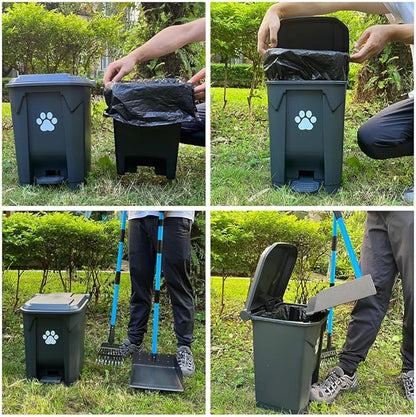 Dog Poop Trash Can for Outdoors with Extra Large Pooper Scooper & 50 Waste Bags - 20L/5 Gallon Large Dog Poop Trash Can Outside with Lid and Removable Inner Bucket Waterproof Odor Control for Backyard