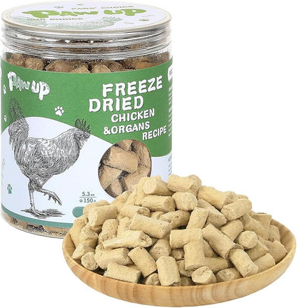 Freeze Dried Dog Treats,Chicken Breast&Organs Recipe Raw Dog Food Topper, High Protein Freeze-Dried Food for Cats, Rawhide Free, Gluten&Grain Free, 5.3oz