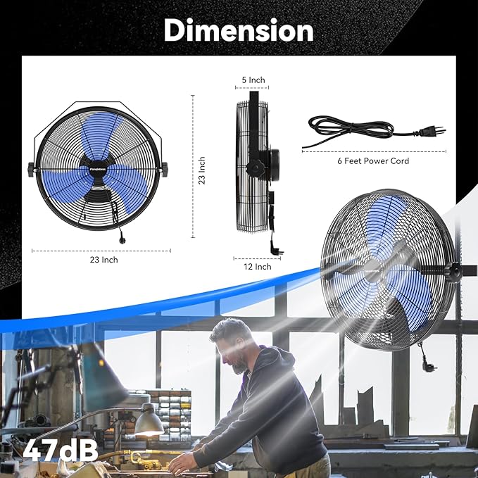 4580 CFM 18 inch High Velocity Wall Mounted Fan, 3-Speed Metal Fan with Sealed Motor, 360 Degree Tliting Heavy Duty Wall Fan for Patio, Barn, Garage, and Gazebo - UL listed