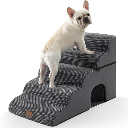Extra Wide Dog Stairs with Tunnel, Detachable Large Pet Step for Small Medium Dog, Puppy or Cat, Ramp for High Bed, Couch, Sofa or Car, Stable, 19.7x33x22.4 inch, 5 Step, Dark Grey