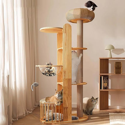75 inch Cat Tree Tower for Indoor Cats Large Adult, Modern Big Cat Climbing Tower, Tall Cats Post, Corner Wood Cute Cat Condo with Sisal Scratching Posts