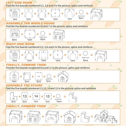Extra Large Bunny Castle Hideout, Wooden Bunny House and Hideouts Detachable Rabbits Hideaway, Indoor Rabbit Castles Sturdy Small Animal Play Hideaway Hut for Rabbits, Guinea Pigs, Chinchillas