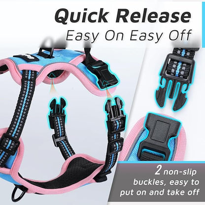 Eagloo Small Dog Harness No Pull, Service Vest with Reflective Strips and Control Handle, Adjustable and Comfortable for Walking, No Choke Pet Harness with 2 Metal Rings, Pink & Blue, XS