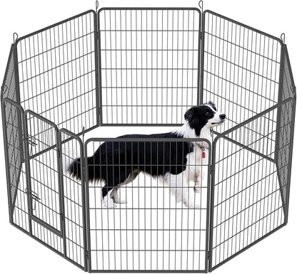 Dog Playpen, Outdoor Dog Fence, 8 Panels, 40" H Dog Pen for Medium/Small Dogs, Heavy Duty Metal Pet Fence with Gate, Portable Dog Fence for RV Camping and Yard (Black)