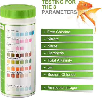 AAwipes 8-in-1 Aquarium Test Kit (150 Strips) for Freshwater & Saltwater - Quick & Accurate Water Testing for Aquariums & Ponds. Tests Free Chlorine, Hardness, pH, Ammonia Nitrogen, etc. (K02-150)
