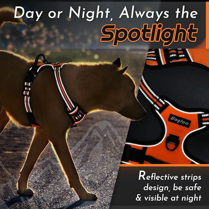 Eagloo Dog Harness Medium Sized Dog, No Pull Service Vest with Reflective Strips and Control Handle, Adjustable and Comfortable for Walking, No Choke Pet Harness with 2 Metal Rings, Orange, M
