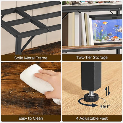 30 Gallon Fish Tank Stand, Aquarium Stand with 2-Tier Storage Shelves, Heavy Duty Breeder Turtle Terrarium Stand Rack for Home Office, 30.0" L x 11.8" W x 24.4" H, Rustic Brown FTHR3001