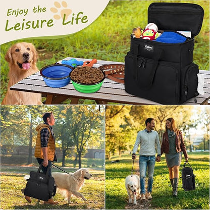 Dog Travel Bag Airline Approved–Pet Travel Tote with Collapsible Bowls,Food Containers & Feeding Mat–Multi-Pocket Organizer for Dogs & Cats, Durable & Water-Resistant for Hiking,Trips,Outdoors