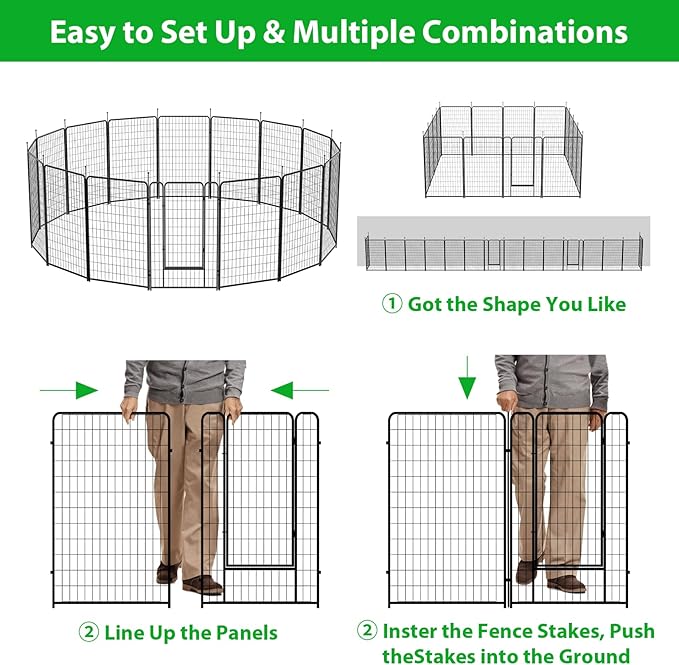 Dog Playpen Outdoor 16 Panels Heavy Duty Dog Pen 26" W×50" H Anti-Rust Exercise Fence with Doors for Large/Medium Pet Play for RV Camping Yard