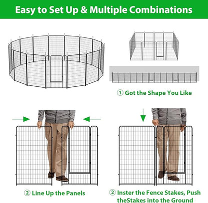 Dog Playpen Outdoor 16 Panels Heavy Duty Dog Pen 26" W×50" H Anti-Rust Exercise Fence with Doors for Large/Medium Pet Play for RV Camping Yard