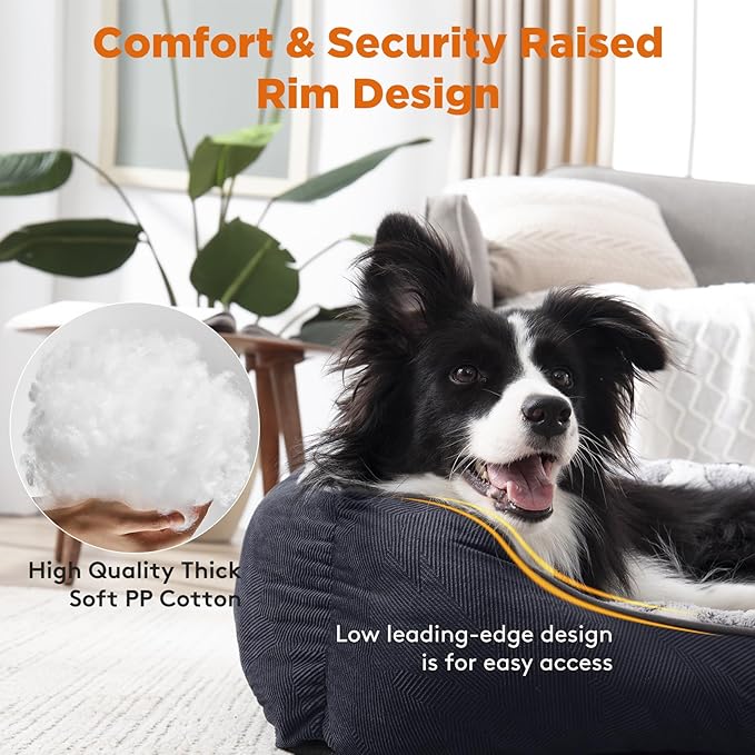 GASUR Medium Dog Beds for Medium Size Dogs, Orthopedic Dog Bed Sofa, Washable Pet Beds Cuddler Anti-Slip Bottom, Soft Calming Sleeping Warming Puppy Bed (M (30"x 24"x 9"), Black)