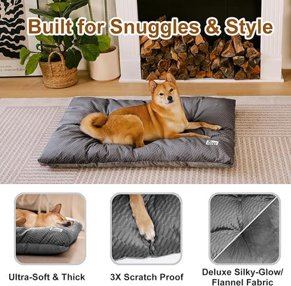 FUNNY FUZZY 35×23 Washable Dog Crate Bed,Orthopedic Cushion Mattress for Large Dogs-Fits 36 Inch Dog Crates, Reversible,Durable & Comfortable Pet Bed,L,Charcoal Grey