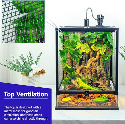 360° Clear View 35 Gallon 24x18x18 Glass Reptile Terrarium Suitable for Bearded Dragon, Chameleon, Crested Gecko, Multi-Pet Enclosure with Front Door, Excellent Ventilation, Hidden Wiring Holes