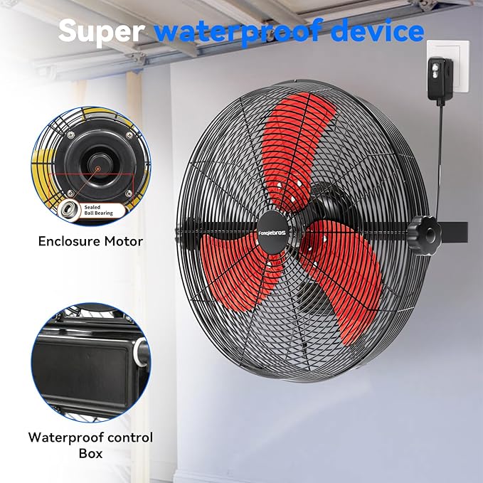 2600 CFM 14 inch Outdoor High Velocity Wall Mounted Fan, 3-Speed Metal Fans with IP44 Enclosure Motor, Industrial Grade Weatherproof Wall Fan for Patio, Greenhouse, Garage, and Gazebo