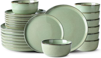 GBHOME Ceramic Dinnerware Sets for 8, 24 Pieces Stoneware Plates and Bowls Sets, Scratch Resistant Dishes, Dishwasher & Microwave Safe-Pastel Green