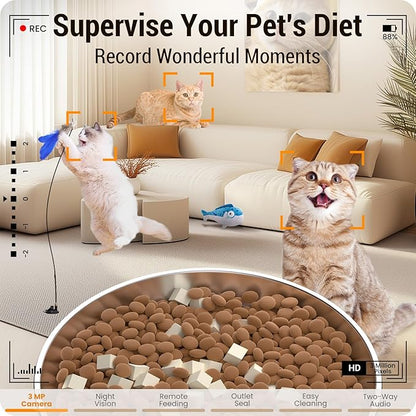 5L Automatic Cat Feeder with 2K HD Camera: 5G WiFi Automatic Dog Feeder with Night Vision,Cat Food Dispenser with Freshness for Multiple Pets,Detachable for Easy Clean-21 Cup (Sealed Outlet)