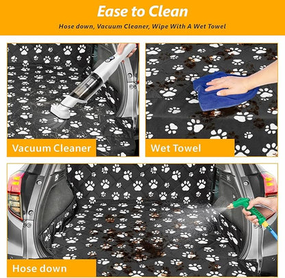 F-color SUV Cargo Liner for Dogs, Upgraded Extra Large Water Resistant Pet Cargo Cover Dog Seat Cover Mat for SUV Sedans Vans with Bumper Flap Protector, Non-Slip, Wear-Proof, Universal Fit, Paw Print