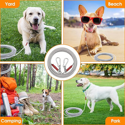 Dog Tie Out Cable for Dogs Outside Up to 125/250lbs,10/20/30/50FT Long Dog Leashes&Chains,Small-Large Dogs Runner Cable for Yard,Heavy Duty Lead Line for Outdoor,Camping,Yard(250lbs 20FT, Silver)