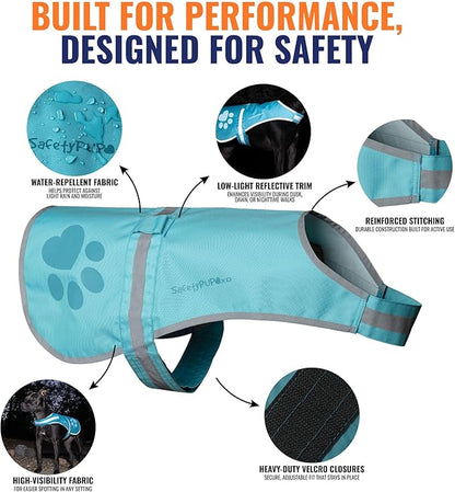 Dog Reflective Vest – Hi-Vis Fluorescent Visibility That Helps to Safeguard Your Pet On/Off Leash in Urban & Rural Areas (Teal, Small)