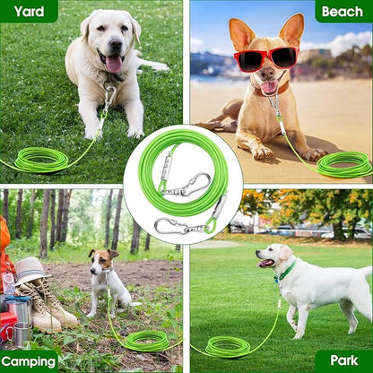 Dog Tie Out Cable for Outside,50FT Heavy Duty Dog Leash&Chains with Swivel Hook,Small-Large Dogs Runner Cable for Dogs Up to 250lbs, Long Lead Line for Yard Outdoor and Camping (250lbs 50FT, Green)