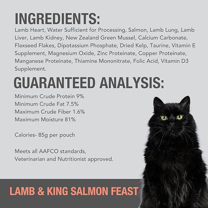 Feline Natural Wet Cat Food Variety Pack - Chicken, Lamb, Salmon & Beef Feast, Grain-Free, 3oz Pouches, New Zealand Made, Assorted Single Serve Pates (12 Pack)