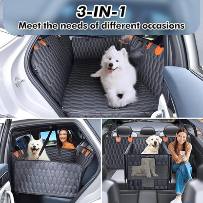 3-in-1 Convertible Dog Car Seat Extender & Booster Seat – 400lb Capacity, Waterproof 600D Oxford with Hard Bottom, Scratch-Proof Hammock for Cars & SUVs