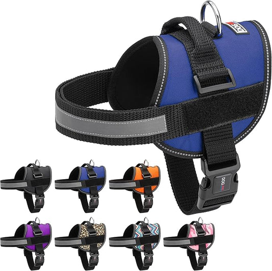 Dogline Dog Harness, Reflective No-Pull Adjustable Vest with Handle for Walking, Training, Breathable, No - Choke Harness for Small, Medium or Large Dogs Room for Patches Girth 22"-28" in Cyan Blue