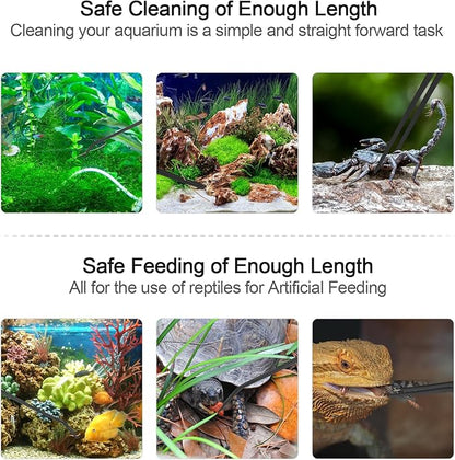 Aquarium Tweezers Extra Long 15 inches Feed Tong Clamps - FEITA Straight and Curved Stainless Steel 38cm Tweezers Set for Fish Tank Plants Aquascape Tools & Reptile Feeding Tongs - Black 2Pcs