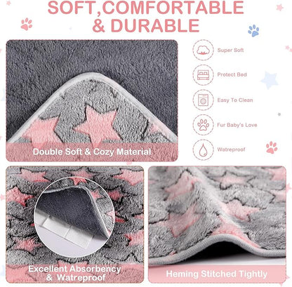 4 Pcs Waterproof Guinea Pig Blankets Washable Small Animal Fleece Bedding Absorbent Guinea Pig Cage Liners Reusable Pet Pee Pad Sleep Mat Pad Cover for Hamster Ferret (Cute Star Pattern, 24 x 16 Inch)