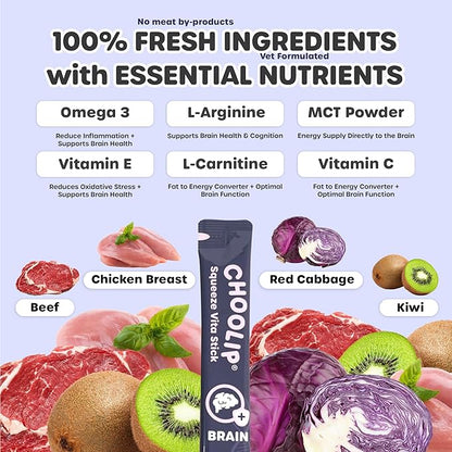Grab & Go Squeeze Vita Stick Lickable Treats for Dogs & Cats. 49 Brain Support Sticks with Essential multivitamins. Soft and Tasty Paste for All Life Stages, Supporting Brain Health