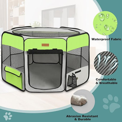 Dog Playpen, Portable Pet Play Pen for Cat, Puppies, Rabbits, Chickens, Foldable Large-Capacity Pet Tent for Indoor/Outdoor Travel Camping Green