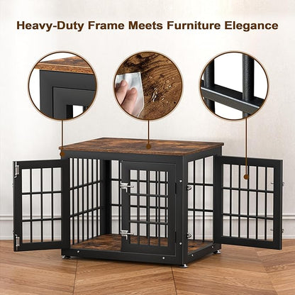 26 Inch Heavy Duty Dog Crate Furniture for Small Dogs, Decorative Pet House End Table, Wooden Cage Kennel Furniture Indoor, Rustic Brown