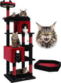 Globlazer Heavy Duty Gothic Cat Tree, 72in Large Cat Tower with Coffin Bed, Sturdy Maine Coon Cat Tree for Large Cats 20 lbs+, Medieval Castle Style with 6 Scratching Posts & Hammock, S72, Black & Red