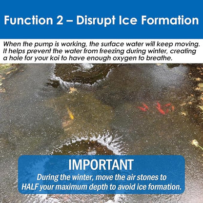 AquaMiracle All-in-One Koi Pond Aerator for Outdoor Ponds up to 3000 Gallons, Pond Air Pump Pond Aeration System with 4-Outlet Manifold Airline Tubing Air Stones Check Valves