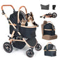 3 in 1 Pet Stroller - Stroller for Small to Medium Dogs and Cats up to 55 lbs, with Detachable Carrier/Car Seat, Foldable and Lightweight, Detachable Cushion + Cup Holder (Black/Gold)