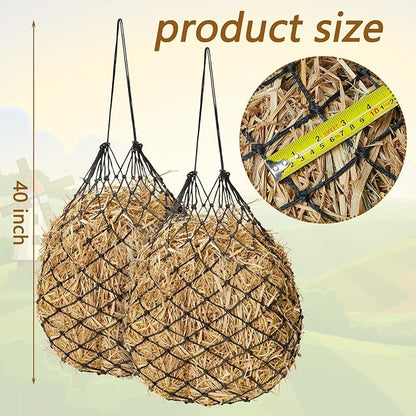 Fabbay 4 Pcs Slow Feed Hay Net Feeder Hay Bag for Horses Slow Feeder 40 Inch Length with 2 Inch Holes Hanging Horse Feed Net for Goat Cattle Equine Stalls Barn Supplies(Black)