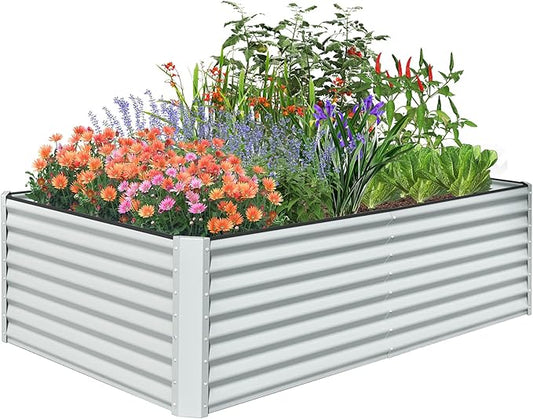 Domi Raised Garden Beds Outdoor, 8x4x2ft Thickening Tall Metal Rectangular Deep Root Box Planter for Vegetables, Flowers, Herbs, and Succulents 2" Deep w/ 456 Gallon Capacity - Silvery